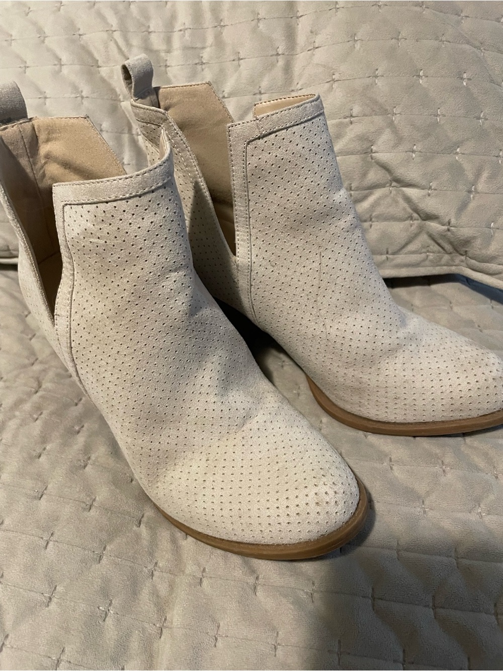 JustFab Perforated Suede Ankle Boots - Light Beige